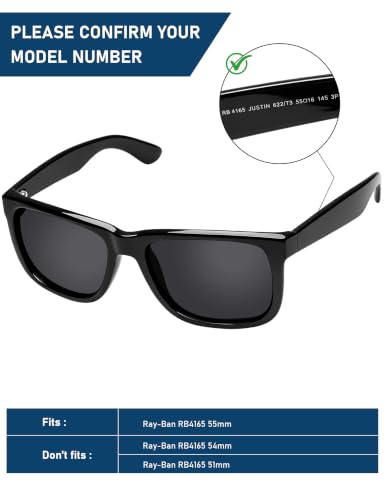 Image of LenzReborn High-impact Polarized Lens Replacement for RayBan Justin RB4165 54mm /51mm /55mm Sunglass