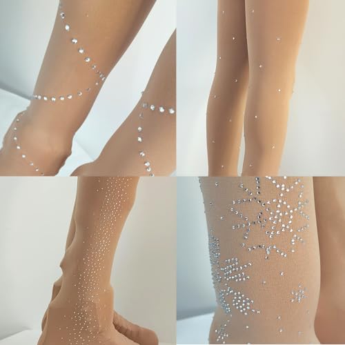 Girl's Ice Skating Training Tight Leggings with Sparkling Rhinestone Decorative Pantyhose2