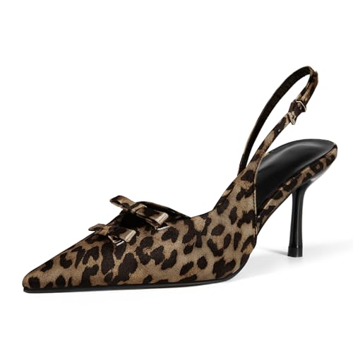 baobeijiadao Womens Pointed Toe Pumps Slingback Bow Stiletto Heels Closed Toe Heeled Sandals Slip On Dress Shoes for Women