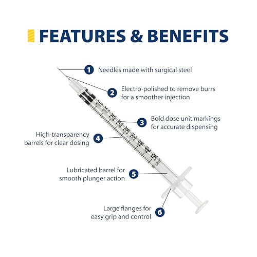 Image of Easy Touch 31 Gauge U-100 Insulin Syringes (31G 0.5cc 5 /16 inch) with 5 /16 inch Short Needle, 0.5cc (50 Unit Capacity), Bold Markings for Accurate Dosing, Disposable, Box of 100