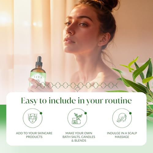 Image of Siva Eucalyptus Essential Oil 4 Fl Oz - for Diffuser, Skin & Hair Care - Ideal for Aroma, Massage & DIY Blends- with Dropper