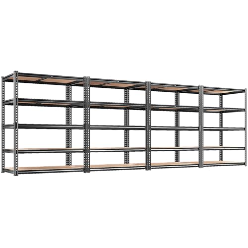 Image of REIBII 2400LBS Storage Shelves 5 Tier Garage Shelving Heavy Duty, Adjustable Metal Shelving, Garage Shelves for Basement, Warehouse, Pantry, Closet, Kitchen 72 inch H x 36 inch W x 16 inch D, Black, 4 Pack