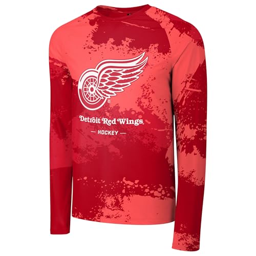 FOCO NHL Men's Official Primary Logo Wordmark Paint Stroke Polyester Performance Long Sleeve T-Shirt (US, Alpha, Large, Regular, Regular, Detroit Red Wings - Red, Detroit Red Wings)