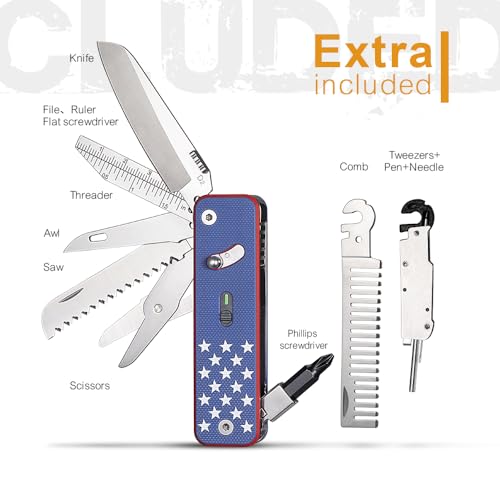 Image of ROXON S503G Flex Companion Tool Modular Design Pocket Tool (US Flag) | Pre-Installed with 8 Essential Tools (1 /4 inch Bit Driver, D2 Blade, Screwdriver, Taper Saw, Scissors, etc.)