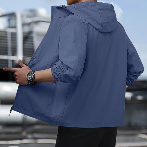 Windbreaker Jackets for Men Lightweight Zip Up Jacket with Hood Long Sleeve Outdoor Sports Hiking Outfits with Zipper Pockets2