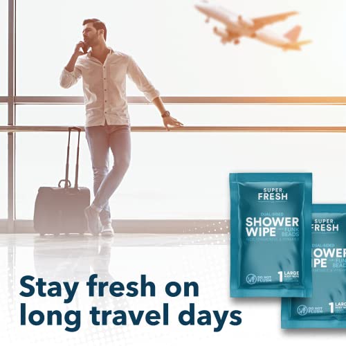 Super-Fresh-FunkBlock-Shower-Wipes-Large-Body-Wipes-for-Hygiene-Camping-Wipes-Gym-Travel-No-Rinse-Bathing-Wipes-with-Aloe-Vitamin-E-Unscented-Bag-of-10-Individually-Wrapped-Wipes