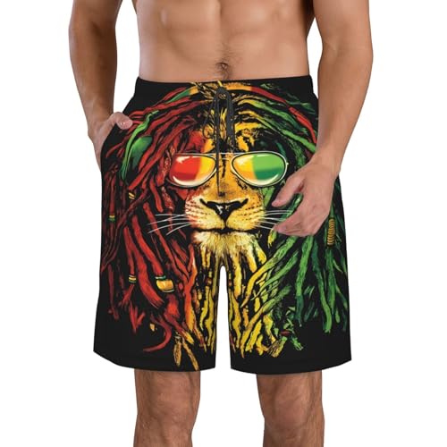 Jamaican Rasta Lion Flag Men's Quick Dry Swim Trunks Beach Board Shorts Swimming Swimwear
