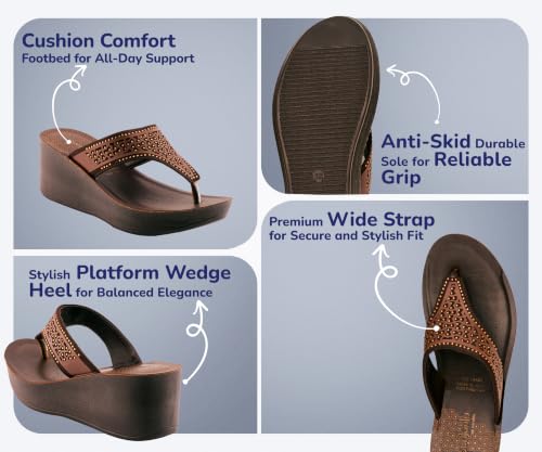 Image of puntoblu Embellished Ultra Comfort Platform Heels for Women | Comfortable Padded Footbed | Anti-Skid & Durable High Heel Slippers for Girls | Ideal for Casual, Party & Ethnic Wear