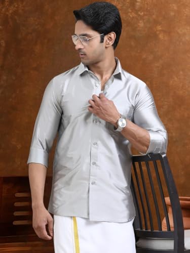 Image of Tattva Men Silk Blend Ethnic Shirt | Traditional South Indian Wear for Wedding, Festivals & Casual Wear