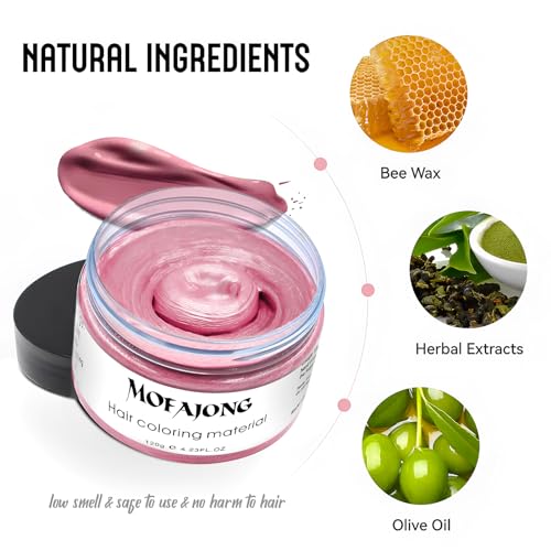 Image of Temporary Hair Wax Natural Instant Hair Color Wax Pomades 4.23 oz, Dosposable Hair Styling Clay for Party, Festival, Halloween, Christmas, Light Pink
