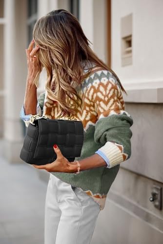 EARKOHA Women's Casual Mock Neck Ribbed Sweater Pullover 2025 Fall Long Sleeve Print Fair Isle Sweater Top3