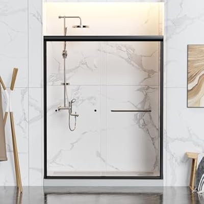 56-60" W x 72" H Semi-Frameless Double Sliding Shower Door, 1/4" (6mm) Thick Glass Door for Walk-in Shower, 2 Water Seal Strips and Anti-Collision Protection, Reversible Installation, Matte Black