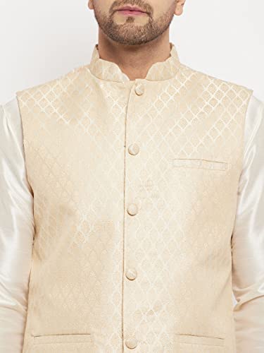 Image of Mother VM Mens Silk Blend Nehru Jacket - Timeless Style & Versatility | Banarasi Brocade Woven Jaquard Modi Jacket | Ethnic Sleeveless Coat for Formal & Casual Wear