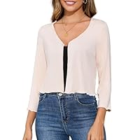 Cardigã feminino de manga 3/4 com manga 3/4, aberto na frente, cropped, bolero leve para vestido, Damasco, G