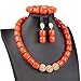MINGHANG 1Row Handmade Orange Coral Necklace Bracelet Earrings,Nigerian Dubai Wedding African Bridal Coral Beads Jewelry Set for Women(Gold Balls)