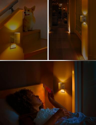 Image of L LOHAS LED Night Light, Amber Nightlight, Dimmable Night Light 100LM, Light Sensor, Yellow Nightlight, Sleep Light for Kids, Soft & Warm Light for Bedroom, Hallway, Bathroom, 2 Pack