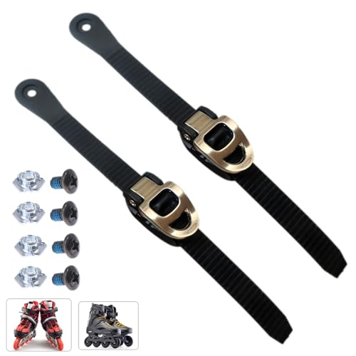 SquEqu 2 Set Roller Skates Strap with Adjustable Buckle Mount Screws Nuts Set Universal Replacement Engergy Straps Latches for Inline Skating Shoes Ice Blades Rollerblades Rollerskates MTB SPD Shoe