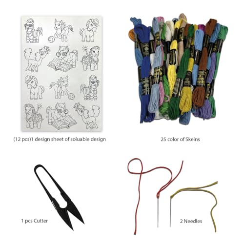 Image of Embroiderymaterial Stick and Stitch Embroidery Patches Patterns, Water Soluble Wash Away Embroidery Transfer Stabilizer Paper with Pre-Printed Unicorn Designs, Threads, Needle & Cutter for Sewing