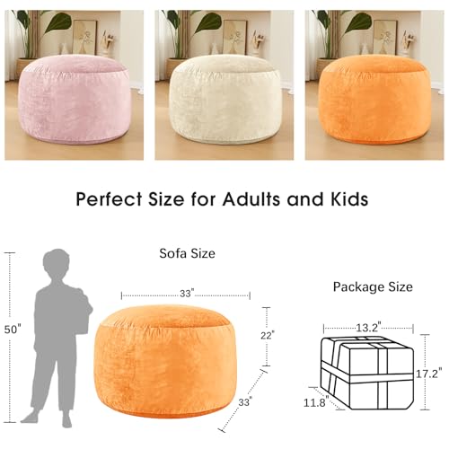 Image of Bean Bag Chairs for Adults - Memory Foam Furniture BeanBag Chair - Kids /Teens Sofa with Soft Micro Fiber Cover - Round Fluffy Couch for Living Room Bedroom College Dorm - 3 ft, Orange