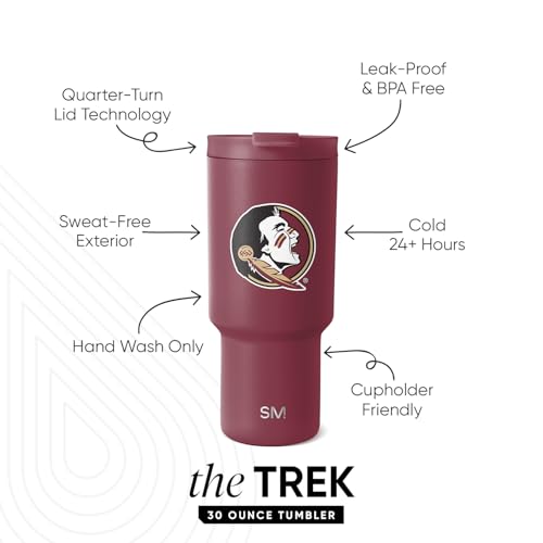 Image of Simple Modern Florida State Seminoles Tumbler with Straw | 30oz, Collegiate | Trek Officially Licensed Florida State University Insulated Water Bottle, Travel Mug | Football Gift for Men, Him, Her | FSU