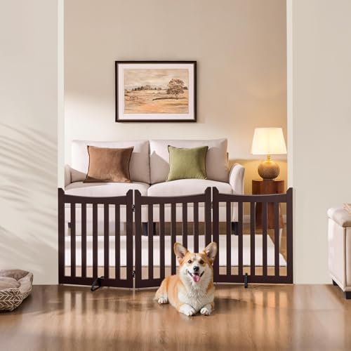 Image of Yaheetech Freestanding Wooden Dog Gate, 3-Panel 24in H Pet Barrier Espresso