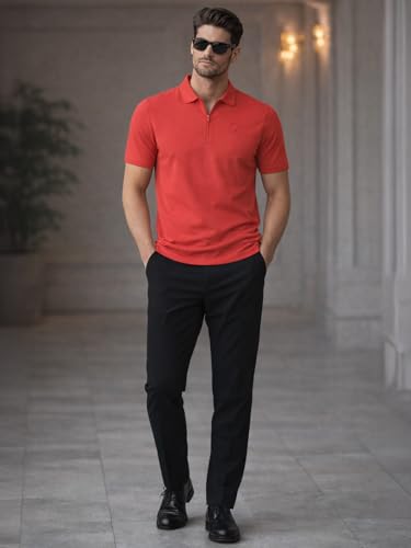 Image of Veirdo Men's Regular Fit Interlock Polo T-Shirt, Cotton Fabric, Half Sleeves,Stylish Collared Neck, Perfect for Casual and Office Wear, Soft, Comfortable (S-2XL)