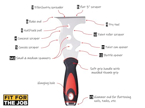 Fit For The Job 13 in 1 Multi Scraper Tool, Farbentferner, Multi Stripper und Tapetenschaber, Professionelles Maler & Dekorateure Werkzeug für schnelle Farb- und Tapetenentfernung