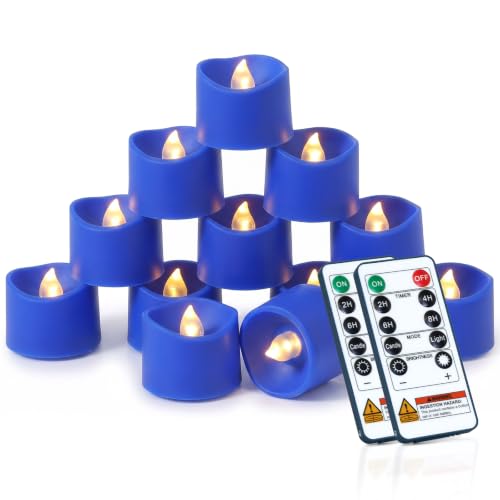 Image of Homemory 24-Pack Navy Blue Remote Flameless Tea Light Candles, 400+ Hrs | 2 /4 /6 /8H Timer LED Flickering Tealight Votives for Navy Weddings, Nautical Decor, Formal Events and Blue Gold Christmas