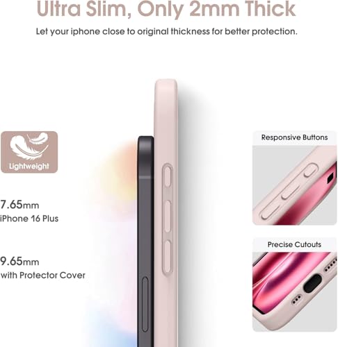 Image of mobistyle Designed for iPhone 16 Plus Soft Liquid Silicone Slim Protective with Microfiber Lining Phone Back Cover Case for iPhone 16 Plus (Pink)