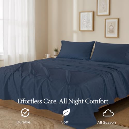 Image of Threadmill 300TC Cotton Twin XL Sheet Set, Sateen, Jacquard, Folkstone Blue | 100% Cotton, Sateen Weave, Jacquard Pattern, 3-Piece Set, 16 inch Deep Pocket, Cooling, Breathable, OEKO-TEX Certified