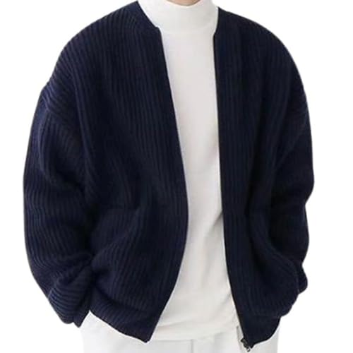 Trendy Cardigan for Men, Mens Cardigan Sweater Casual Long Sleeve Knit Sweaters (Color : Blue, Size : 3X-Large)