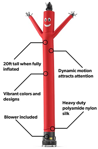 Image of LookOurWay Air Dancers Inflatable Tube Man Set - 20 Feet Tall Wacky Waving Inflatable Dancing Tube Guy with 1 HP Blower for Business Promotion - Red