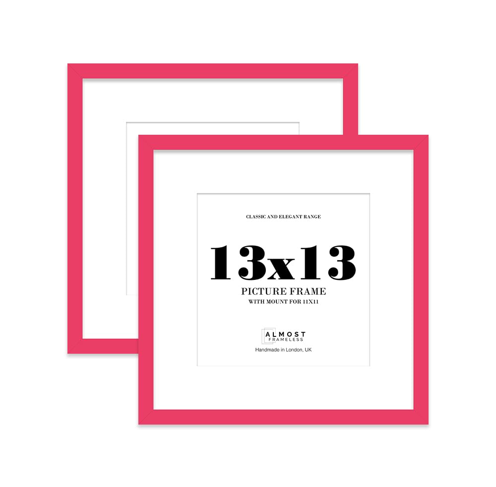 13x13 Bright Pink Picture Frame with Mount for 11x11 Photos, Prints - Modern Square Wall Frame, Set of 2
