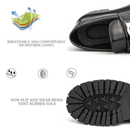 Men's Patent Leather Printed Platform Loafers Retro Round Toe Lug Sole Anti-Slip Formal Business Slip-On Shoes Casual Work Penny Loafers4