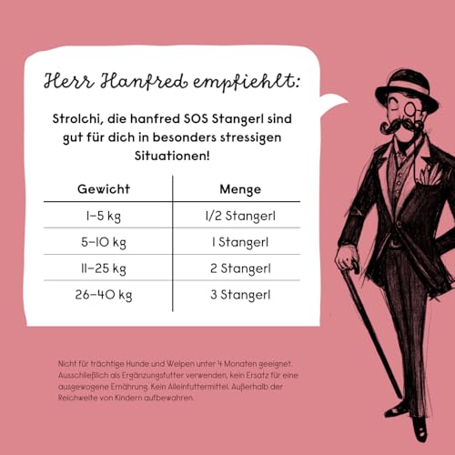 Beruhigungsmittel für Hunde – Hanfred SOS Stangerl mit Pferdefleisch, Anti-Stress Snacks bei Angst & Nervosität – natürliche Hilfe bei Silvester, Autofahren – sofortwirkung & für Allergiker (3 x 65g)