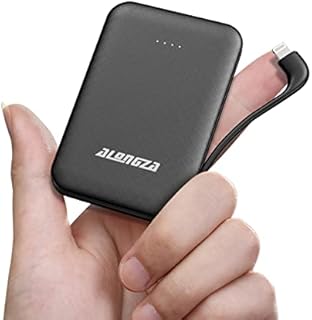 Alongza Portable Phone Charger Built in Cable, Small External Backup Battery Charger, 4500mAh Power Bank USB C Battery Pack Fast Charge, Slim Lightweight Compact Travel Charger for iPhone, Android