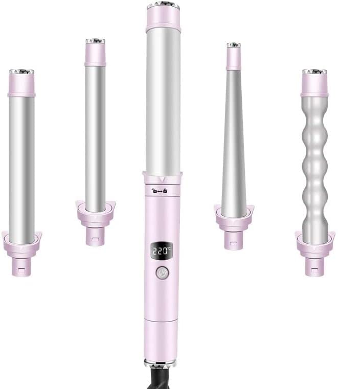 Hair Curler 5 in 1 Curling Iron Wand Set Ceramic Barrels Instant Heat Up LCD Temperature Adjustment Hair