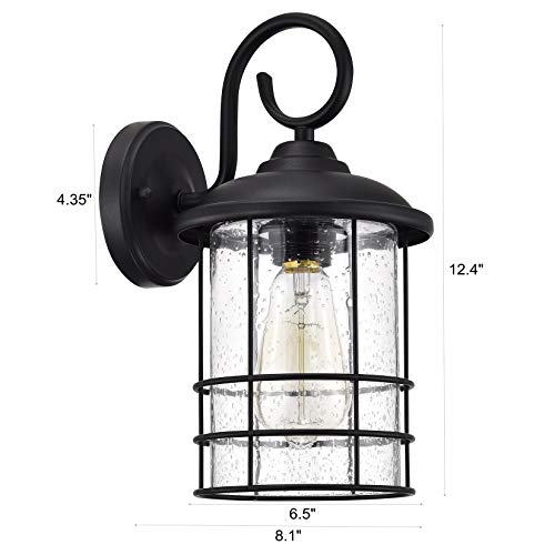 Image of MICSIU Matte Black Outdoor Wall Lantern 2-Pack Rustic Farmhouse 12.25 inch | Anti-Rust Exterior Wall Sconce with Clear Seedy Glass, Waterproof Outside Light Fixtures for Front Porch, Garage, Entryway