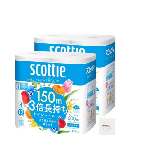 【まとめ買い】スコッティ フラワーパック 3倍長持ち シングル (150m×4ロール) 2セット オリジナルポケットティッシュ付き