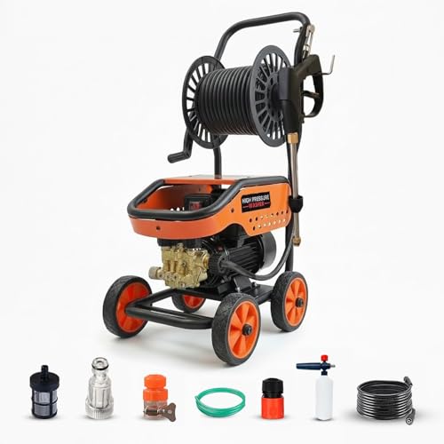Image of Shakti Technology - S5 PRO High Pressure Washer 2000W (Max 160 Bar) | Adjustable Pressure Knob, Self-Intake & Auto-Stop System | Heavy Duty Car /Bike /Solar Cleaning Machine with 12M Hose Reel