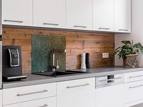 murando Glass Splashback for Kitchen Backsplash Cooker Protector Tempered Glass Decorative Wall Art Panel Heat Resistant Graphic 60x60 cm / 24"x24" Ornament Mandala Orient f-C-0433-aq-a