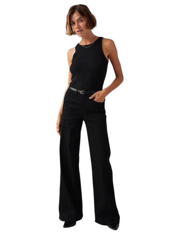 Image of KOTTY Women's High Waist Straight Fit Cotton Blend Denim Jeans|Comfortable Regular Length Casual Jeans for Women