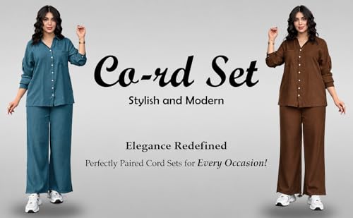 Image of Women's Solid Color Two-Piece Set | Long Sleeve Top & Wide Leg Pants Co-ord Set | Casual Wear Co ord Set