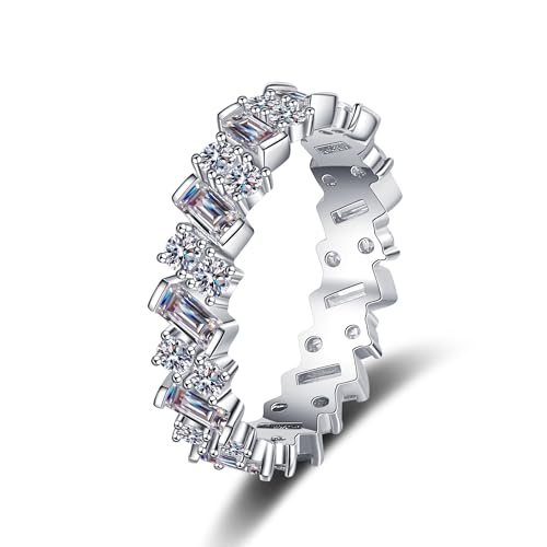 Bague argent 925 moissanite solitaire taille émeraude 3 carats serti quatre griffes platine