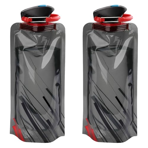 Rnigra Collapsible Water 2pcs 700ml Foldable Bottle with Carabiner Clip Reusable BPA-Free Collapsible Bottle for Outdoor Sports Travel Biking (Black)
