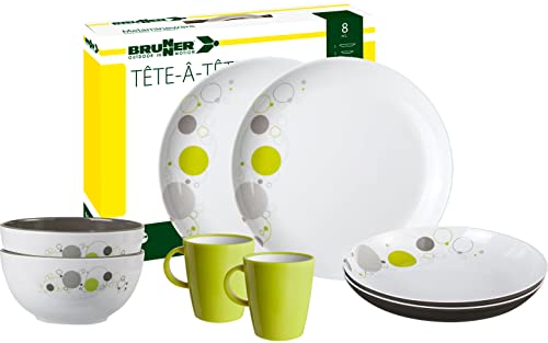 BRUNNER 0830143N.C7B - Juego de vajilla de camping para 2 personas, diseño de té y espacios, 8 unidades