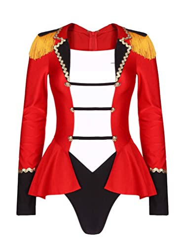 inhzoy Maillot Manga Larga Mujer de Patinaje Artistico Maillot de Circo de Danza Ballet Disfraz de Bailarina Halloween Ropa de Danza de Fiesta Navidada Carnaval Rojo 3XL Cover