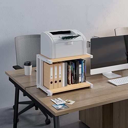 Join Iron Joiniron 2 Tier Light Color Wood Desktop Printer Stand, Multi-Purpose Storage Shelves Desk Organizer For Fax Machine, Scanner, Books, Files For Home Office- White Bracket #TOP3