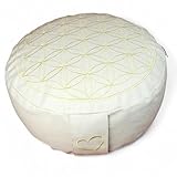 maylow Yoga mit Herz Yogakissen Meditationskissen Stickerei Blume des Lebens 33x15 cm für Anfänger und Geübte Buchweizenspelzen Füllung Bezug und Inlett Baumwolle waschbar (natur)