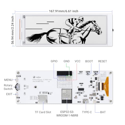 Image of ELECROW ESP32 E-Ink Display 5.79 Inch, CrowPanel E-Paper HMI Display Compatible with Arduino IDE, E Ink Screen with 272x792 Resolution Black /White Color, Driven by SPI Interface